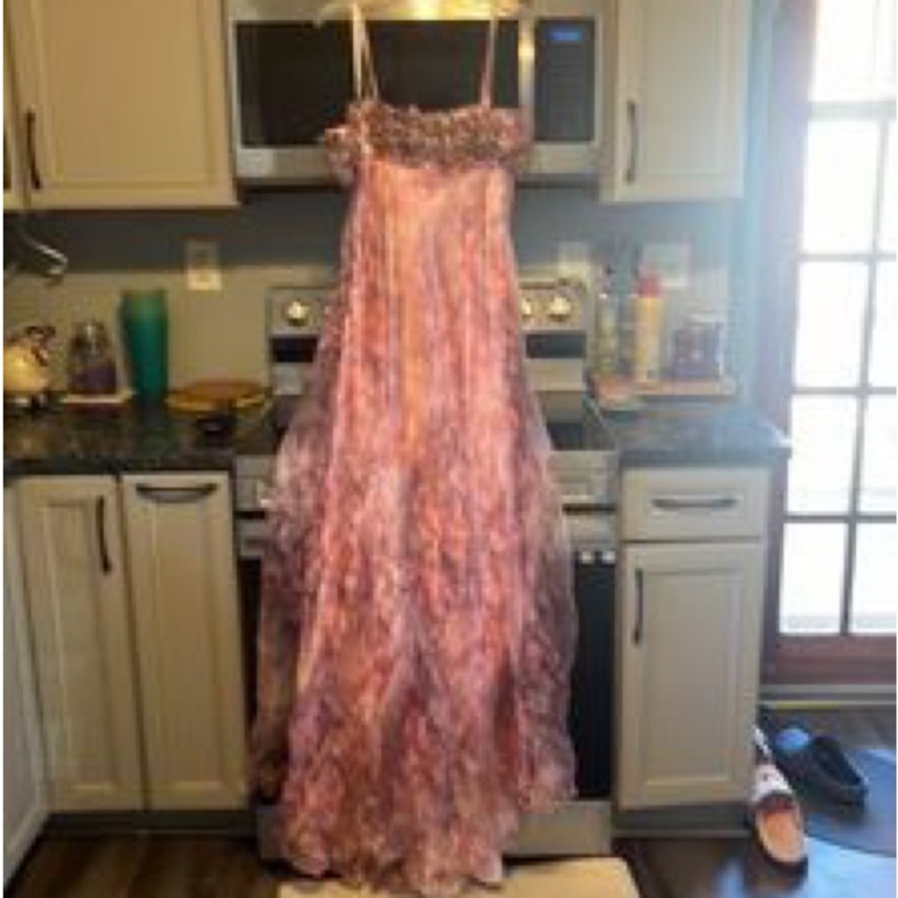 3D floral prom dress with gem flowers